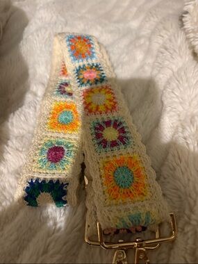 Poppy GrandmaCore Crochet Crossbody Bag Strap Floral Woven Cross Body Strap